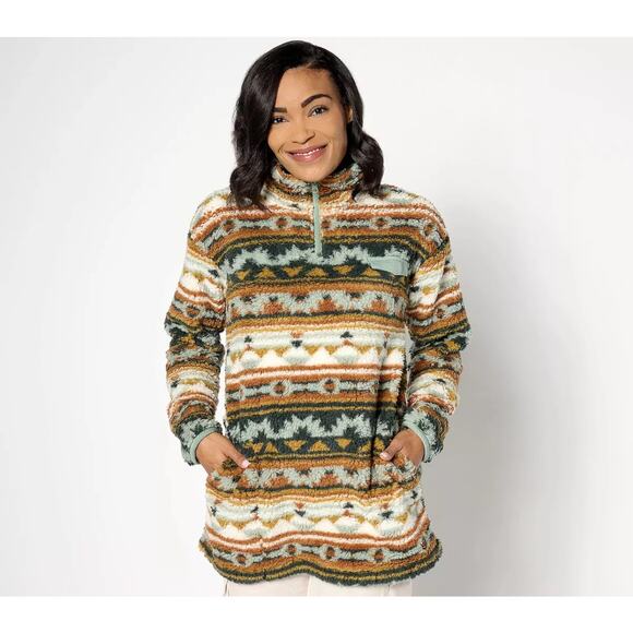 Koolaburra by UGG Sherpa Fleece Aztec Print 1/4 Zip Pullover Size M Brown Green - Picture 1 of 11